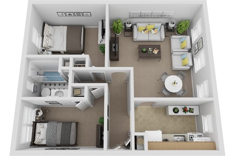 Floor plan for 2 beds, 1 bath, 829 sqft